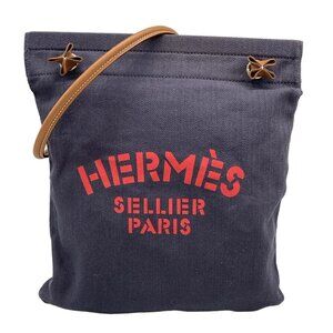 Auth HERMES Aline MM - Blue Indigo Rouge Fauve Toile chevron Veau Swift B